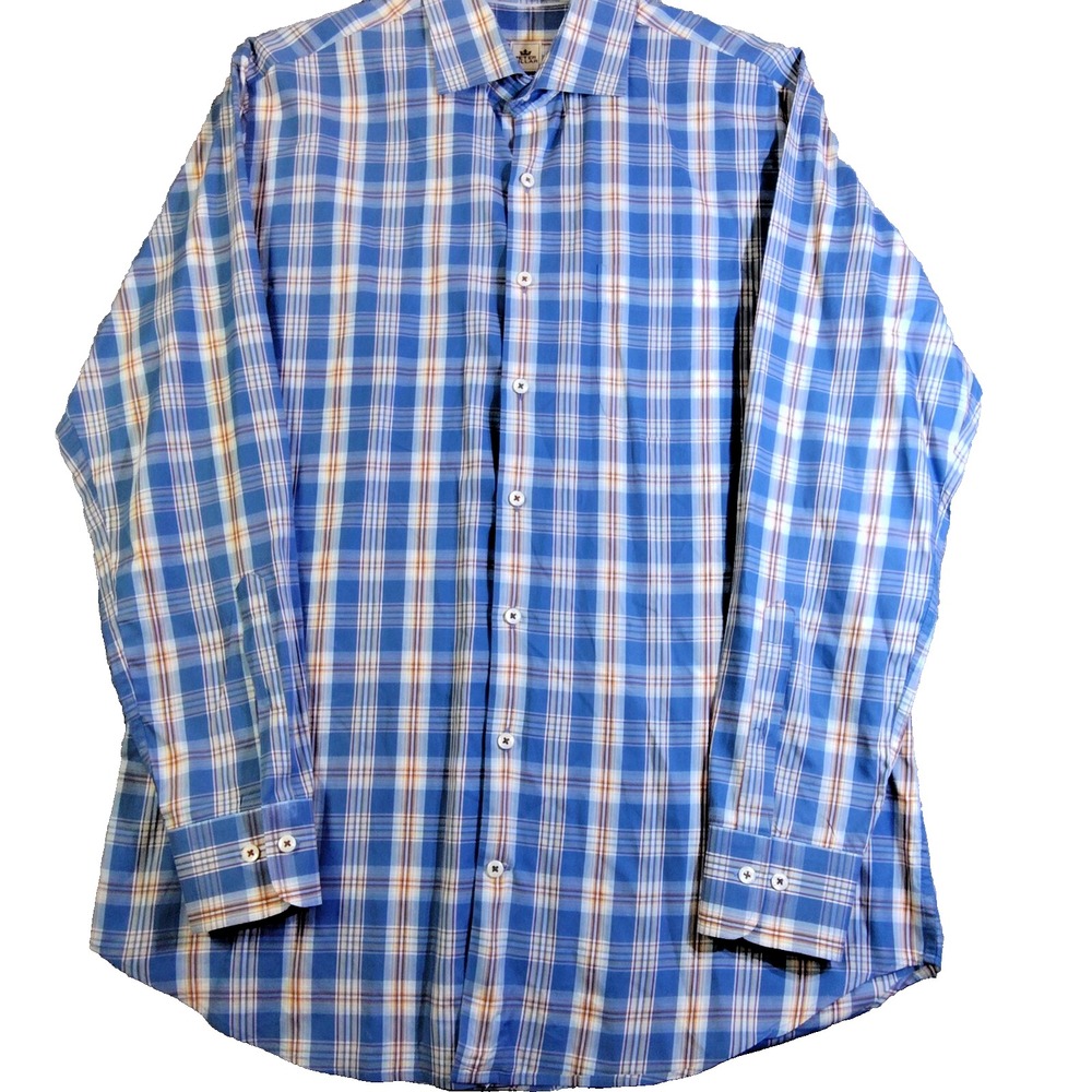 Peter Millar Plaid Long Sleeve Button Down Shirt Mens Large Blue MF16W21CSL